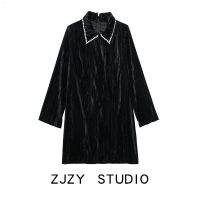 Zara.zr เดรสกำมะหยี่แขนยาวขนาดเล็กสำหรับผู้หญิงสไตล์ยุโรปและอเมริกัน