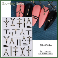 Blowing สติกเกอร์ติดเล็บลายนูน5D ฮาโลวีนสติกเกอร์ตกแต่งเล็บโครงกระดูกสยองขวัญแมงมุมตกแต่งเล็บลายลายน้ำฉีกขาดอุปกรณ์ตกแต่งเล็บ