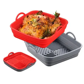 Collapsible Air Fryer Silicone Pot Liner Baking Tray for 5 to 7 qt Air Fryer in Green | Small