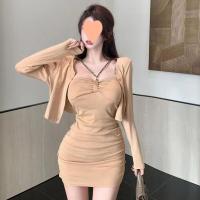 Sexy temperament of the spice girls hanging neck sexy strapless dress suit with female short paragraph cardigan two-piece outfit