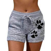 【Feb】 2021 woman shorts Women High Waist Cats Claw Print Drawstring Quick Dry Elastic Sports Shorts Women 39;s Clothing женские шорты