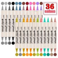 36สีพาสเทลสีอะคริลิคเครื่องหมายปากกาวาดปากกาอัลบั้มรูป Double Tip Soft Brush Extra-Fine สำหรับ Rock ภาพวาด,ไม้,โลหะ