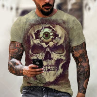 2023 mens 3D vintage skull shirt mens short sleeved T-shirt 3D printed shirt mens skull T-shirt