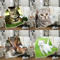 Cute kitsy Cat3 dprint cozy Sherpa fleece blanket bed warm travel sleeve blanket