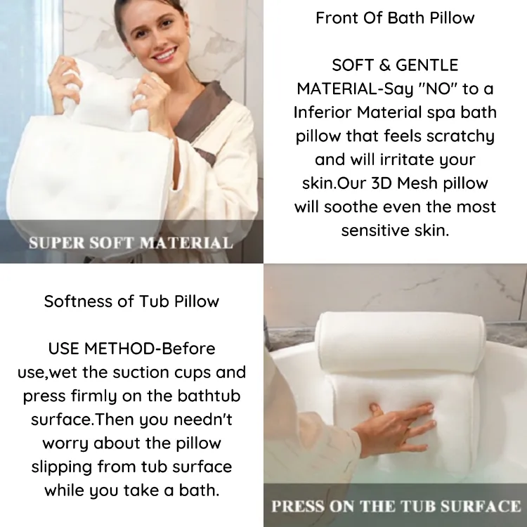 Luxury Bath Pillow for Tub - Non-Slip and Extra-Thick, Head, Neck, Shoulder  and Back Support. Soft and Large Comfort Bathtub Pillow Cushion Headrest