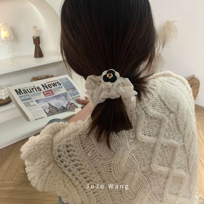 [COD] South Koreas new embroidery lace flowers large intestine hair ring retro temperament back of the head fashion ball accessories