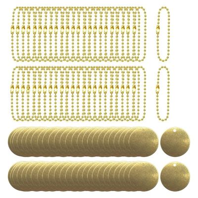50 Piece Brass Valve Tags with Hole 2.4mm Ball Chains for Pipe Valves,Equipment,Tool Keys Labeling