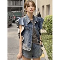 CODSDFSDRGBWWW European fashion sleeveless jeans vest womens summer thin style small short style waistcoat vest fashion