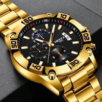 ZZOOI NIBOSI Fashion Watches For Men Luxury Original Classic Quartz Clock Analog Chronograph Sport Waterproof Steel Gold WristWatch