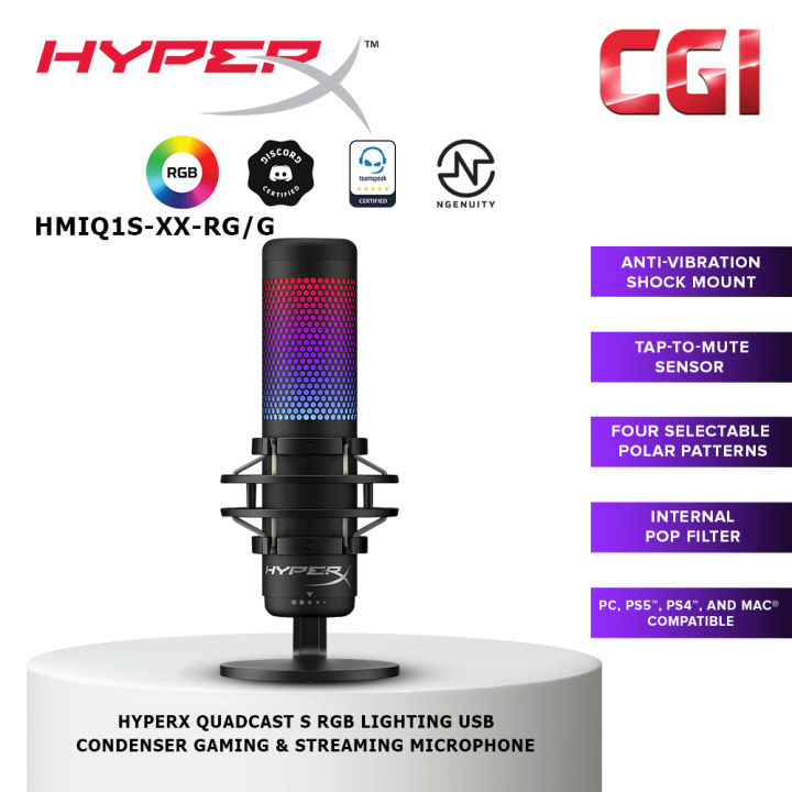 HyperX QuadCast - USB Condenser Gaming Microphone, for PC, PS4, PS5 and  Mac, Anti-Vibration Shock Mount, Four Polar Patterns, Pop Filter, Gain