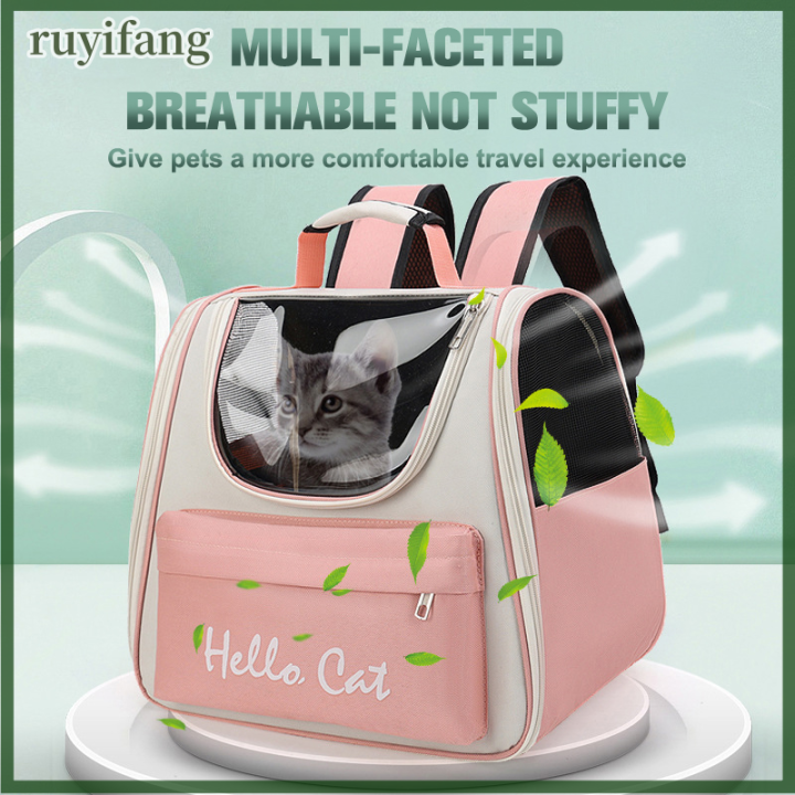 ruyifang-pet-cat-carrier-bag-breathable-large-capacity-pet-backpack-กระเป๋าแมวแบบพกพากลางแจ้งกระเป๋าเดินทางโปร่งใสสำหรับแมวสุนัขขนาดเล็กพกพาอุปกรณ์สัตว์เลี้ยง