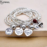 Yumfeel Vintage Silver Plated Charm Heart Bracelet Double Layer Beaded Bracelets Women Fashion Jewelry