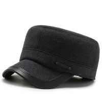 Winter Hat Mens Elderly Flat Top Hat Outdoor Thick Warm Ear Protection Adjustable Cap Snapback Hat