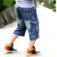 CODai424839 Mens Plus Size Loose Baggy Denim Short Men Jeans Fashion Streetwear Hip Hop Long 3/4 Capri Cargo Shorts Pocket Bermuda Male Blue