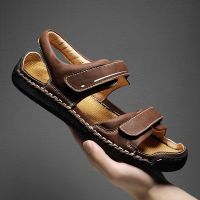 ♦☢ Men Sandals Breathable High Quality Casual Comfortable Slip-on Outdoor Beach Genuine Leather Flip Flops Designer Non-slip Soft