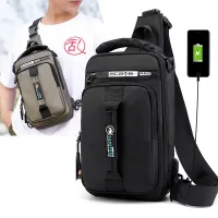 Men Nylon Military Knapsack Messenger Chest Bags Multi-Functional USB Charging Interface Male Crossbody Rucksack Backpack Bag