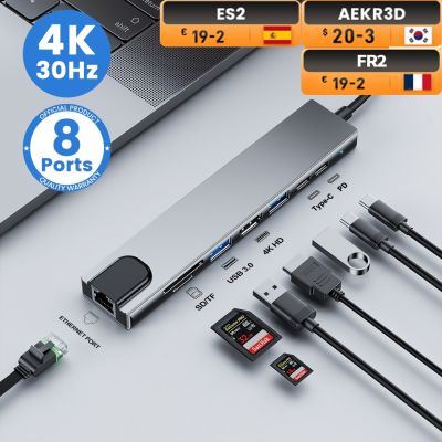 【CW】 USB C HUB 3.0 To Type Adapter 4K Hub Splitter 3 Dock Station RJ45 Card Reader For Macbook Pro Laptop