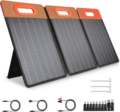 GOLABS SF60 Portable Solar Panel, Monocrystalline Solar Charger with Adjustable Kickstand, Type C, DC 18V, QC3.0 USB Ports for Power Station Outdoor Camping Off Grid RV 60W