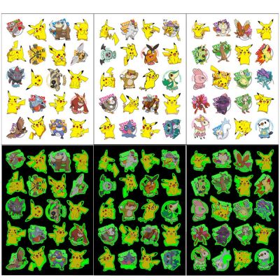 ♝♂☈ 1Pcs/3Pcs/6Pcs Not Repeating Luminous Pokemon Pikachu Tattoo Stickers Toys Cartoon Childrens Temporary Tattoos Kids Gift