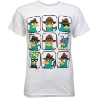 Cartoon Phineas and Ferb  graphic cotton O-neck T-shirt for men