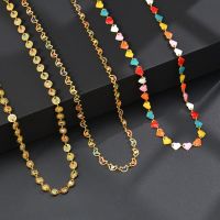 304 Stainless Steel Stylish Necklace Gold Color Multicolor Enamel Moon Heart Femme Jewelry Gift 35cm(13 6/8") long  1 Piece Fashion Chain Necklaces