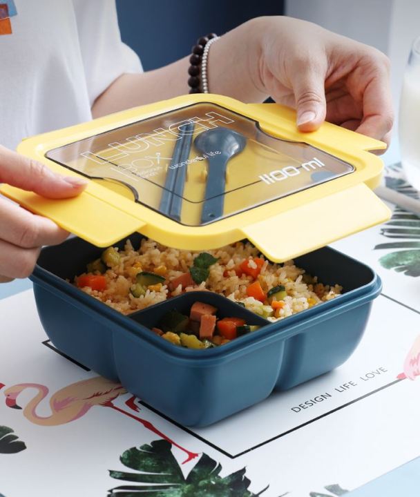 กล่องข้าว-กล่องอาหาร-กล่องใส่ข้าว-กล่องใส่อาหาร-กล่องข้าว2ช่อง-ฟรีตะเกียบกับช้อน-ที่ใส่อาหาร-lunch-box-กล่องฝาล็อก-พร้อมส่งจากไทย