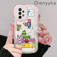 Chenyyka เคสปลอกสำหรับ Samsung กาแลคซี A22 4G A22 5G A21s A23 A24ลายการ์ตูนน่ารัก Spoof มอนสเตอร์ Tetris วัสดุอัปเกรดเนื้อครีมขอบคลื่นนุ่มเคสมือถือกันกระแทกแบบใสโปร่งใสลายกล้องถ่ายรูปฝาครอบป้องกัน