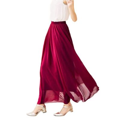 Womens Elegant High Waist Chiffon Skirt Elastic Waist Casual Long Maxi Skirts Saias cm 22 Color 2020 Summer Autumn New