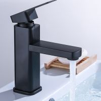 Black Bathroom Faucet Hot Cold Water Sink Mixer Tap Stainless Steel Paint Square Basin Faucets Single Hole Tapware Deck-mounted
