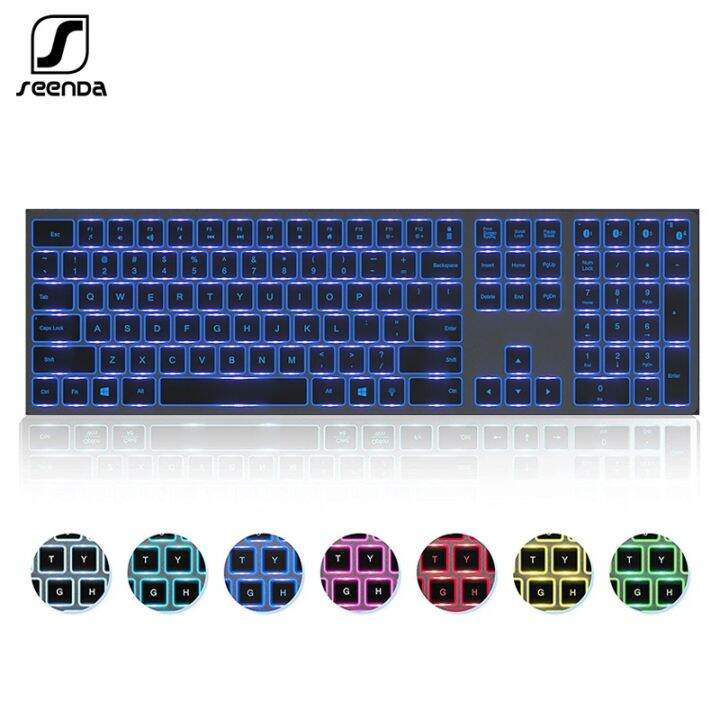 SeenDa Rechargeable Bluetooth Keyboard Wireless 7color Backlit Keyboard for MacBook Mac Pro
