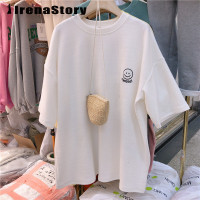 IRENASTORY เสื้อยืดผู้หญิงไซส์ใหญ่,เสื้อยืดปักลายแขนสั้นเสื้อผ้าหน้าร้อนเสื้อแบบหลวมเกาหลี