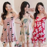 Women Fashion Summer Sleeveless Sweet Pattern Loose Sleepwear Pajamas Dress