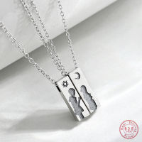 925 Sterling Silver European Simple Sun Moon Couple Magnet Pendant Necklace Creative Commemorative Jewelry Girlfriend Gift