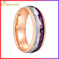 BONLAVIE 8mm Rose Gold Color Inlaid Meteorite Purple Agate Men Tungsten Carbide Rings Retro Arrow Tungsten Steel Wedding Band Comfort Fit