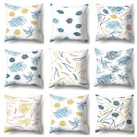 Summer Tropical Plants Decorative Pillowcase Blue Leaves Throw Pillow Case Polyester Pillow Cover kussensloop