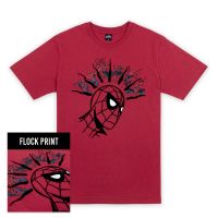 HGJ Marvel Mens  Spider-Man T-Shirt - เสื้อผู้ชายสไปรเดอร์ พิมพ์ลายกำมะหยี่ สินค้าลิขสิทธ์แท้100% characters studio