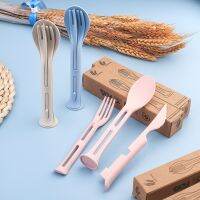 3pcs/Set 3 In 1 Japan Style Wheat  Knife Fork Spoon Travel Portable Cutlery Set Student Dinnerware Kitchen Tableware Accessories Flatware Sets