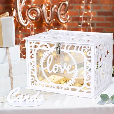 Wedding Card Box Envelope Gift Card Wooden Boxes Hollow Floral Pattern Invitation Card DIY Box Wedding Party Decoration Supplies