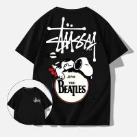 ผู้ชายเสื้อยืดทรงโอเวอร์ไซส์แฟชั่นลำลอง Stussy แขนสั้น Snoopy Street Couple