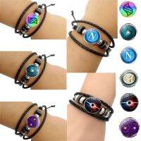 NEW Arrivals accessories fashion bracelet starry sky black hole letters Pokemon glass round cap snap leather braided bracelet