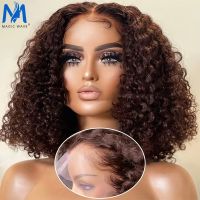 【LZ】▩✌♀   4 Chocolate Brown 13x4 Lace Front Human Hair Wigs Short Bob Curly Wig for Black Women with Baby Hair Brazilian Pre Plucked 180