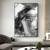 100 Hand Painted For Living Room Abstract Texture Art Large Wall Art Black and White Abstract Painting Modern Art Decoration