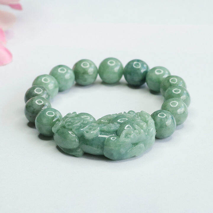 TIMESWIND Natural Jade Light Green Beaded PIXIU Women Bracelet with ...