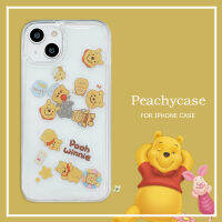 ทรายเป็นประกายน่ารัก Winnie เคสโทรศัพท์ PC แบบแข็งหมีเข้ากันได้กับ iPhone 15 14 13 12 11 Pro Max 14Promax 15pro ปลอกกันกระแทกฝาหลัง