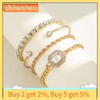 SHIWEIWU2558285 ฝังเพชร สร้อยข้อมือสุดหรูสำหรับผู้หญิง ชุด4ชิ้น โลหะสำหรับตกแต่ง กำไลแฟชั่นพังค์ ความเรียบง่ายเรียบง่าย โซ่คริสตัลเงา