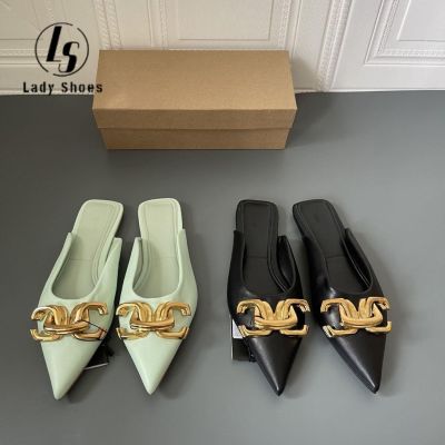 ♕◎∏ Half shoes for women Pointed Toe korean slippers 35-43 yards big womens fashion joker metal buckles pointed flat baotou female 41 lazy mill