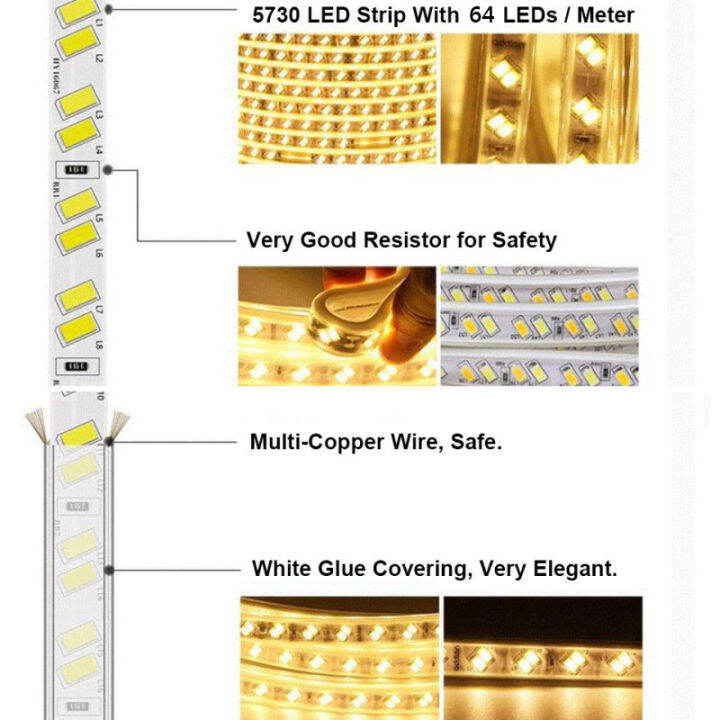 ไฟเส้น-led-3-100เมตรพร้อมปลั๊ก5730-ไฟเส้น-led-64ดวงกันน้ำยืดหยุ่นได้คุณภาพสูงสำหรับตกแต่งบ้านยาว220โวลต์8มม