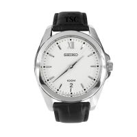 SEIKO QUARTZ นาฬิกาผู้ชาย หน้าปัดสีขาว สายหนังแท้ ช่องบอกวันที่ ประกันศูนย์ไซโก้