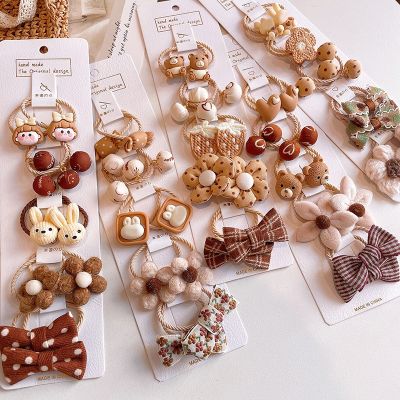 ஐ 10Pcs/Lot Cute Cartoon Hair Band Flower Bow Girl Ball Small Scrunchie Kids Elastic Hair Ties Rubber Band Baby Hair Accessories