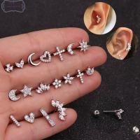 UUJKIMJ 1PC ผู้หญิง ผู้หญิง กระดูกอ่อน Helix Tragus สตาร์ มูน ฮาร์ท เครื่องประดับร่างกาย ต่างหูสตั๊ด สีเงิน สีทอง CZ เจาะหู